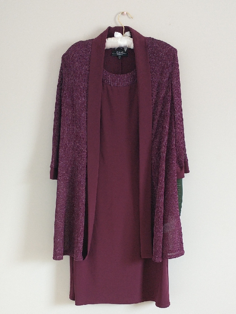 NEW R&M Richards Sparkle Plum Two-Piece Dress & Jacket Set. Size 12